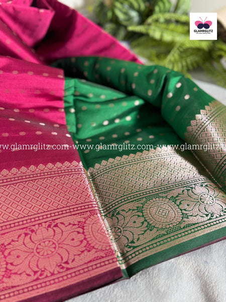 Soft Silk Cotton Saree with 1000 Butta and Contrast Blouse