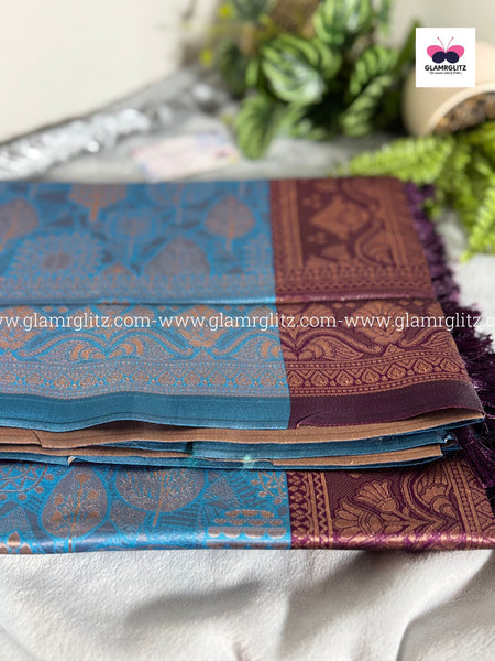 Benzo Soft Silk Cotton Saree with Contrast Blouse and Pallu