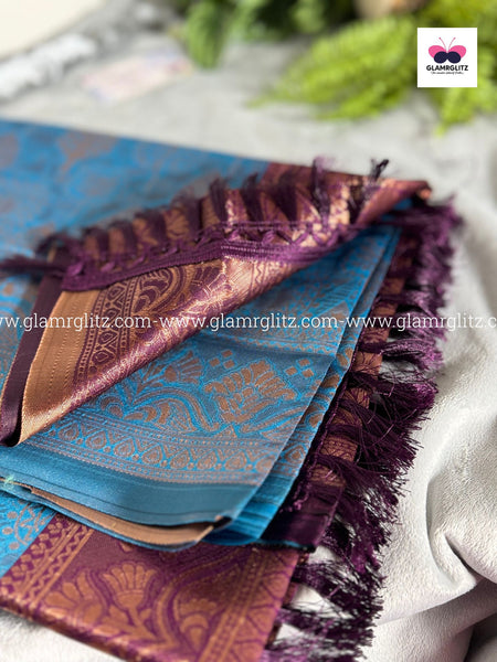Benzo Soft Silk Cotton Saree with Contrast Blouse and Pallu
