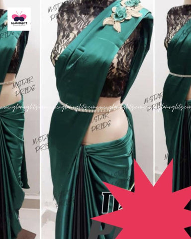 Satin silk saree with the patch work