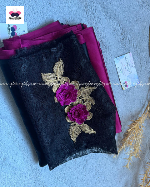 Satin silk saree with the patch work