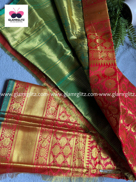 Semi kanji mix jaquad saree