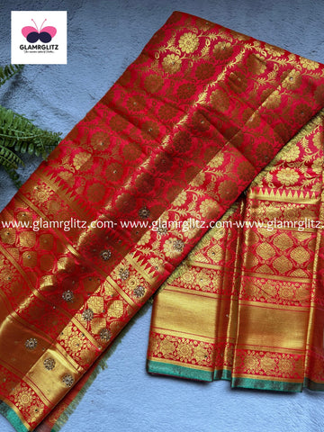 Semi kanji mix jaquad saree