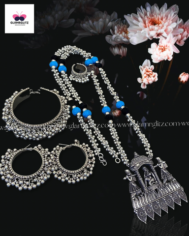 Blue Gungaru thread ball necklace combo set