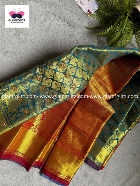 Semi kanji mix jaquad saree