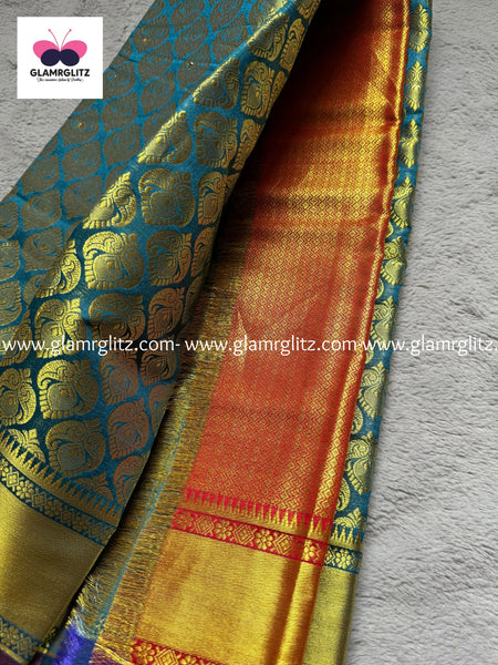 Semi kanji mix jaquad saree