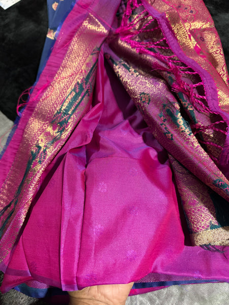 Kanjivaram Pure Banarasi Kalamkari Silk Saree – Timeless Heritage Weave