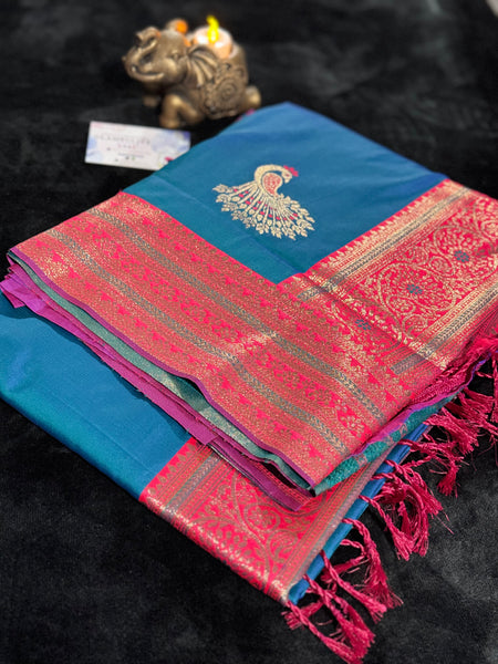 Kanjivaram Pure Banarasi Kalamkari Silk Saree – Timeless Heritage Weave