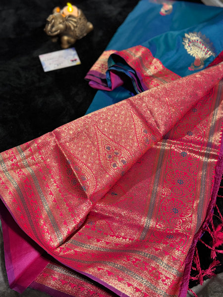 Kanjivaram Pure Banarasi Kalamkari Silk Saree – Timeless Heritage Weave