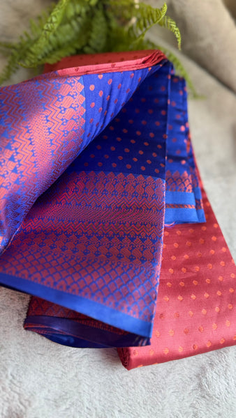 Soft Silk Cotton Saree with 1000 Butta and Contrast Blouse