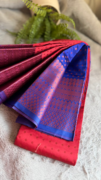 Soft Silk Cotton Saree with 1000 Butta and Contrast Blouse
