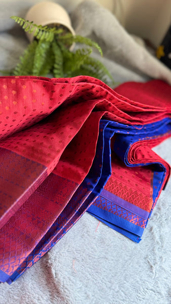 Soft Silk Cotton Saree with 1000 Butta and Contrast Blouse