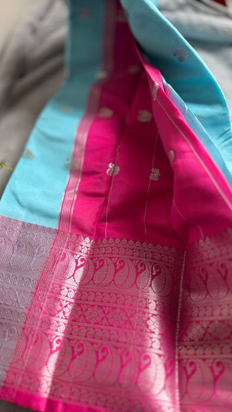 Elegant Silk Saree with Butta Zari Work Contrast Blouse