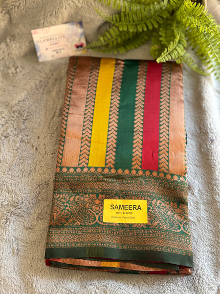 SAMEERA PATTU SAREE WITH CONTRAST BLOUSE