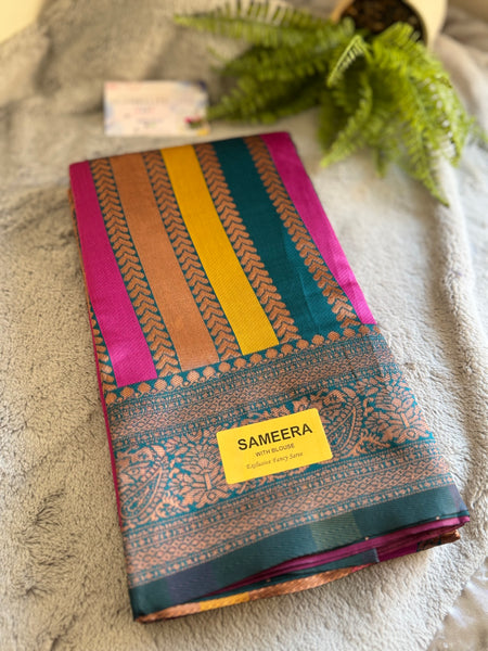 SAMEERA PATTU SAREE WITH CONTRAST BLOUSE