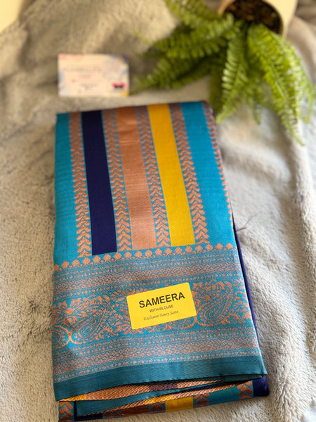 SAMEERA PATTU SAREE WITH CONTRAST BLOUSE