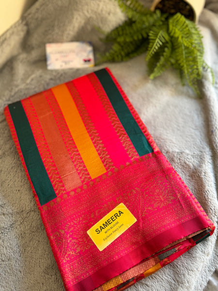 SAMEERA PATTU SAREE WITH CONTRAST BLOUSE