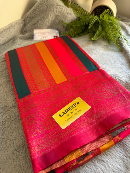 SAMEERA PATTU SAREE WITH CONTRAST BLOUSE