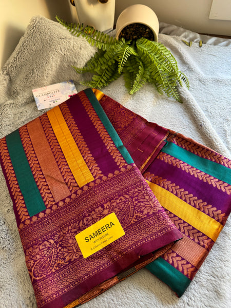 SAMEERA PATTU SAREE WITH CONTRAST BLOUSE