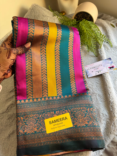 SAMEERA PATTU SAREE WITH CONTRAST BLOUSE