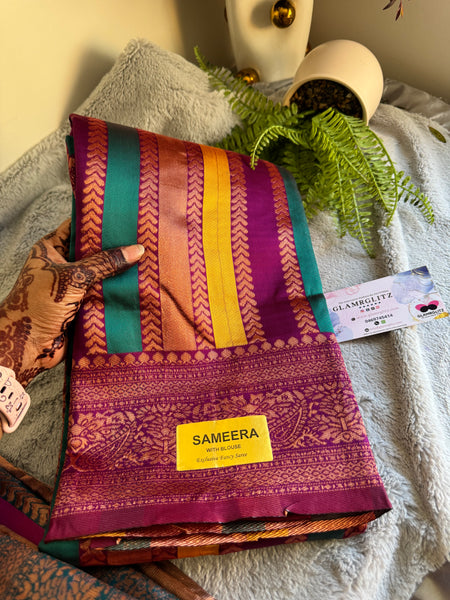 SAMEERA PATTU SAREE WITH CONTRAST BLOUSE