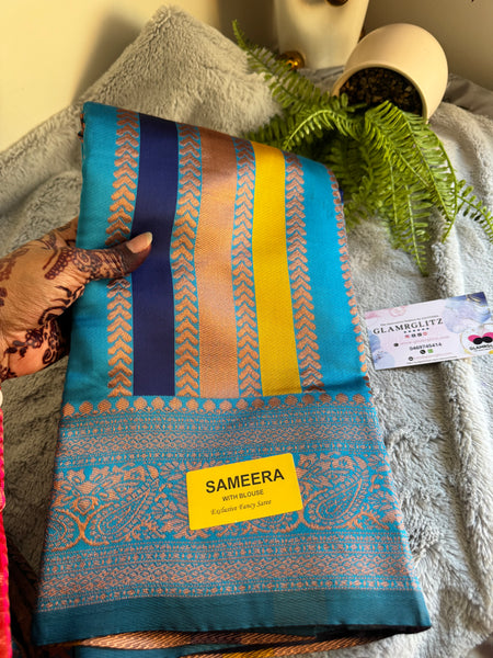 SAMEERA PATTU SAREE WITH CONTRAST BLOUSE