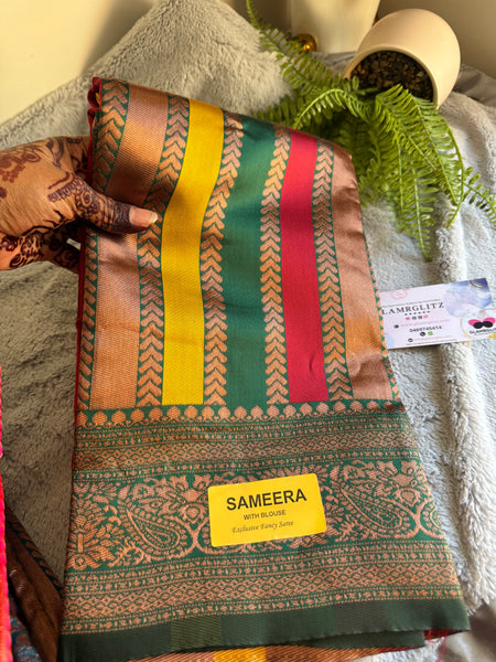 SAMEERA PATTU SAREE WITH CONTRAST BLOUSE