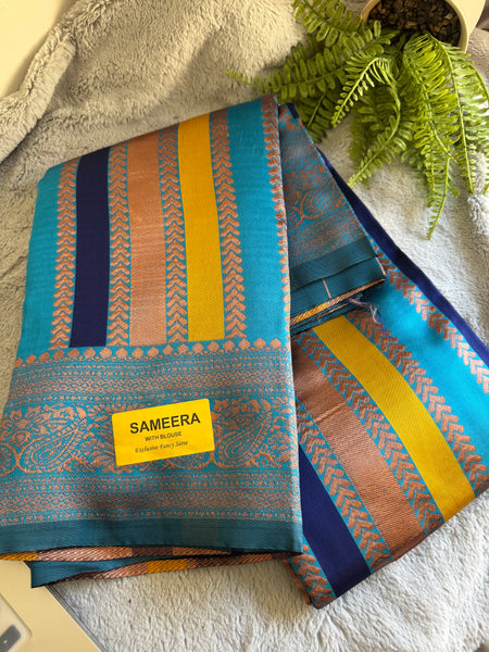 SAMEERA PATTU SAREE WITH CONTRAST BLOUSE