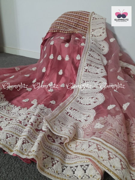 Net Lehenga with Embroidery