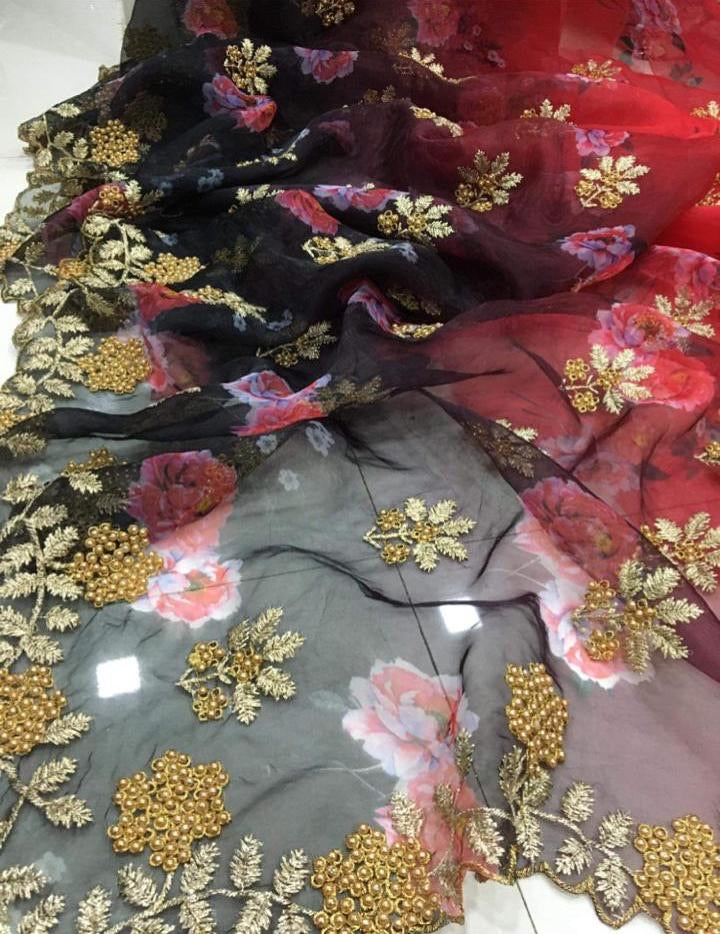 Digital print organza saree