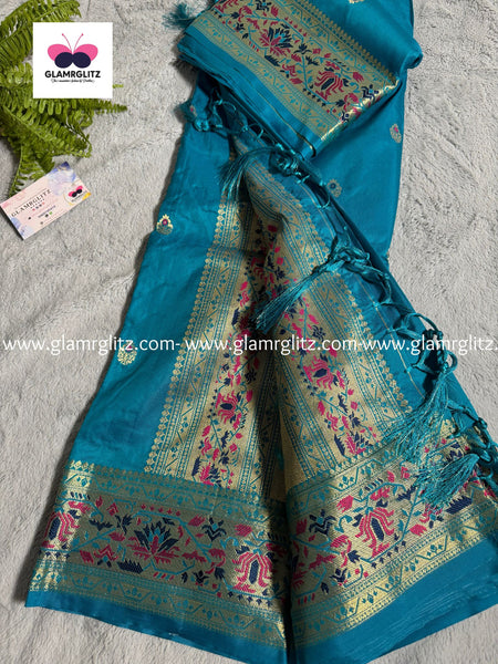 SKY BLUE PURE PAITHANI SILK SAREE