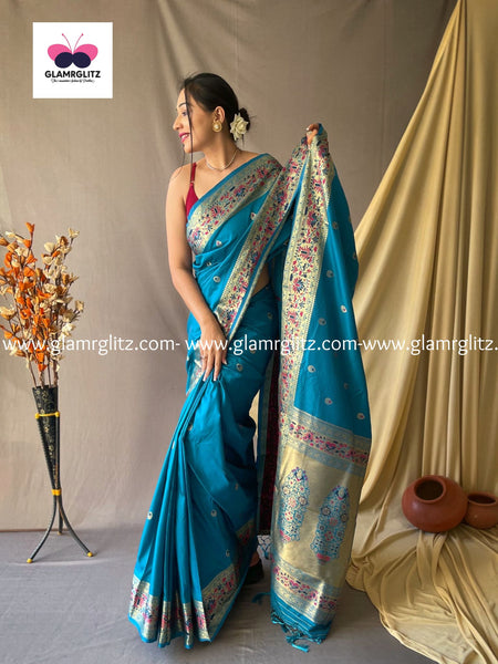 SKY BLUE PURE PAITHANI SILK SAREE