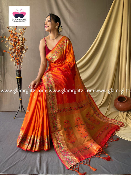 ORANGE PURE PAITHANI SILK SAREE