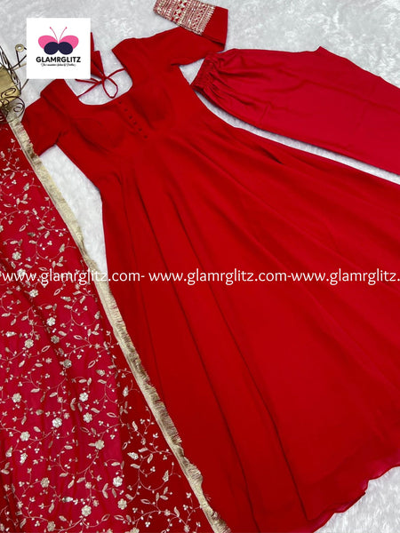 GEORGETTE ANARKALI GOWN DUPPTA FULL SET WITH PENT