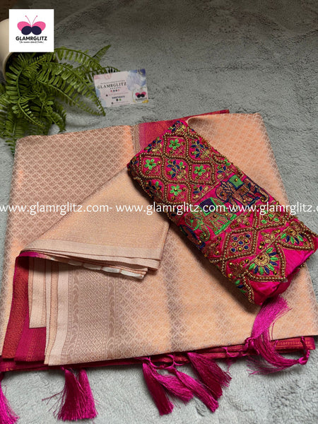 Kubera Softy Silk Saree with Aari work Blouse Pieces