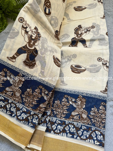 Printed work kerala cotton saree