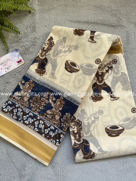 Printed work kerala cotton saree