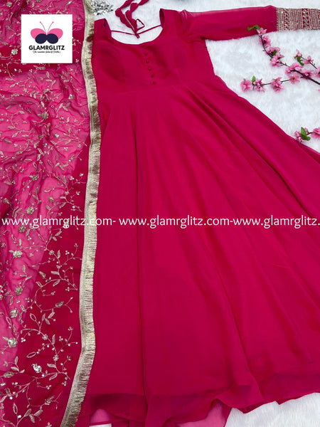 GEORGETTE ANARKALI GOWN DUPPTA FULL SET WITH PENT