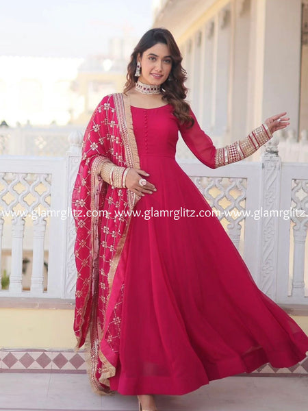 GEORGETTE ANARKALI GOWN DUPPTA FULL SET WITH PENT