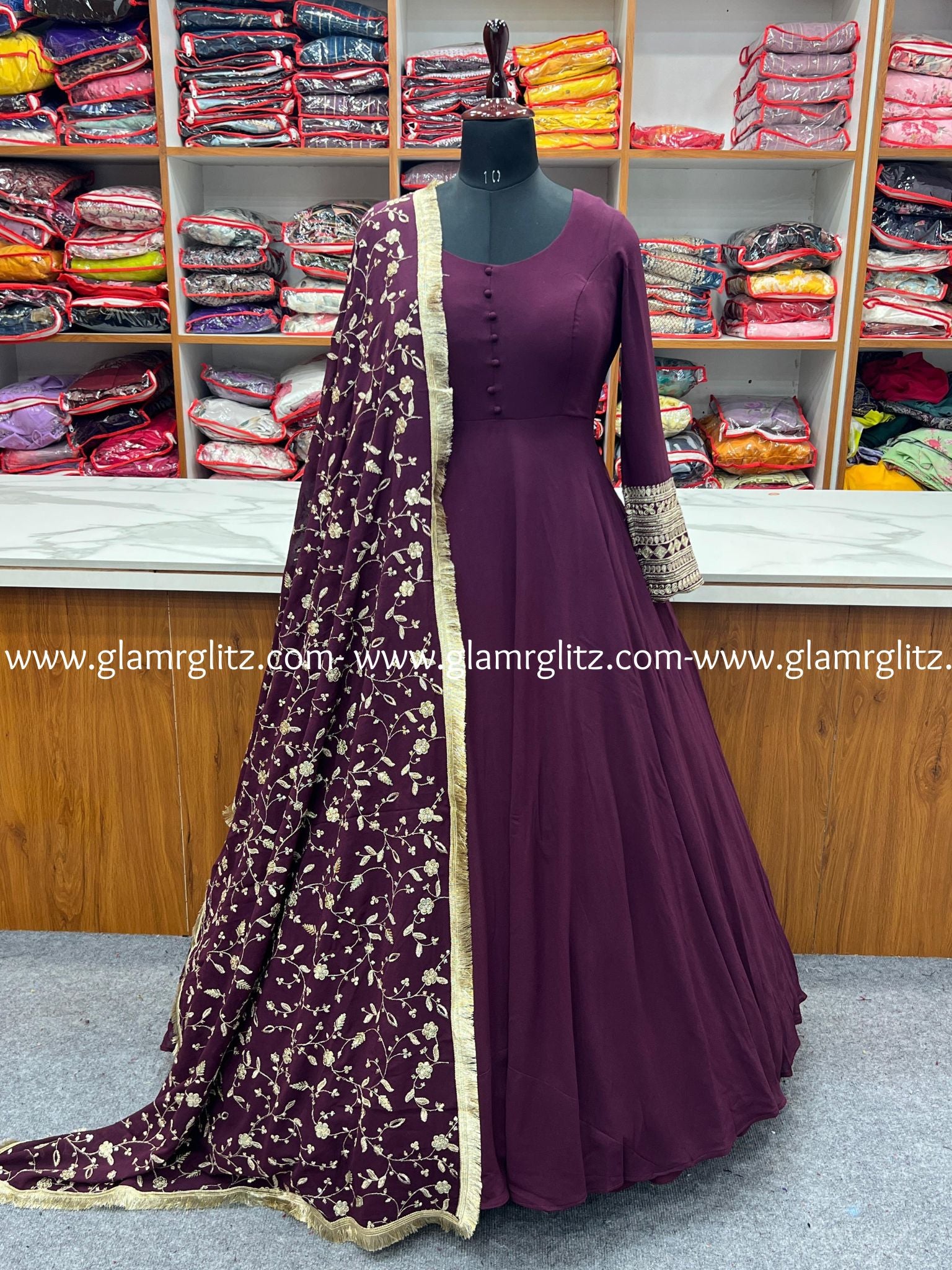 GEORGETTE ANARKALI GOWN DUPPTA FULL SET WITH PENT