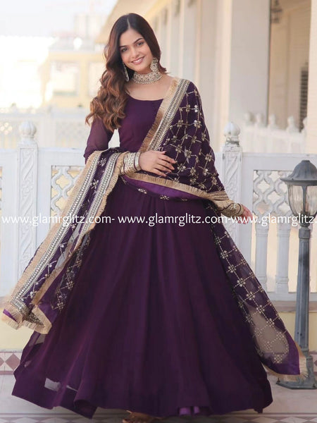 GEORGETTE ANARKALI GOWN DUPPTA FULL SET WITH PENT