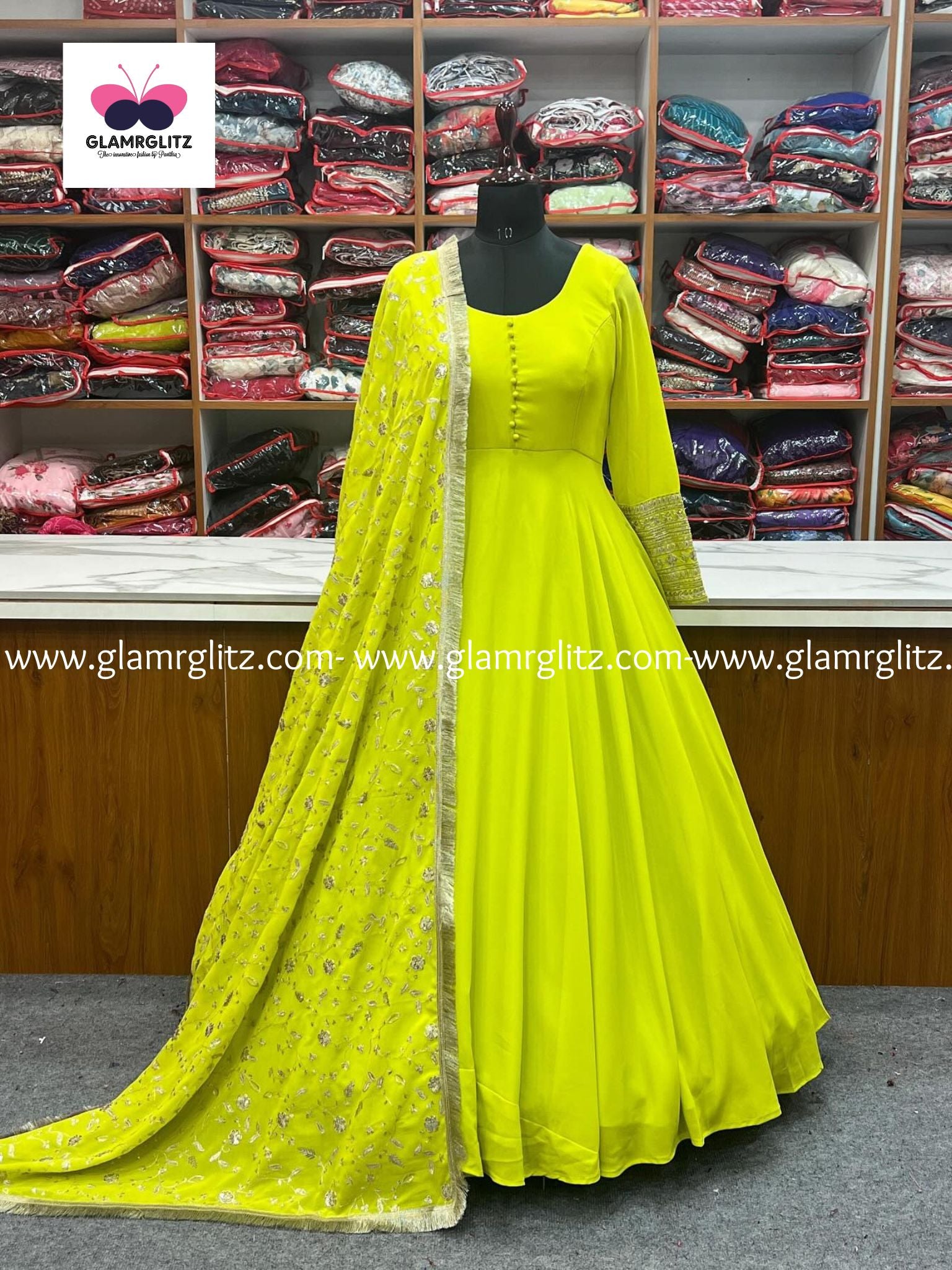 GEORGETTE ANARKALI GOWN DUPPTA FULL SET WITH PENT