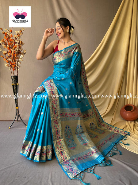 SKY BLUE PURE PAITHANI SILK SAREE