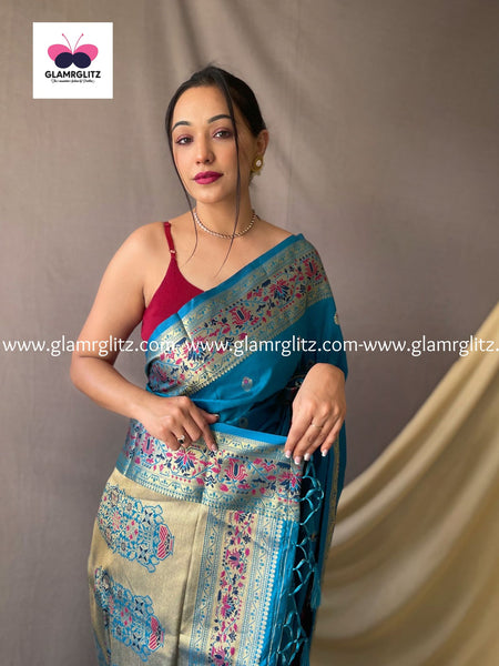 SKY BLUE PURE PAITHANI SILK SAREE