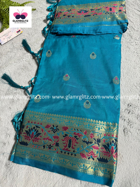 SKY BLUE PURE PAITHANI SILK SAREE