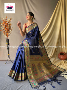 NAVY BLUE PURE PAITHANI SILK SAREE