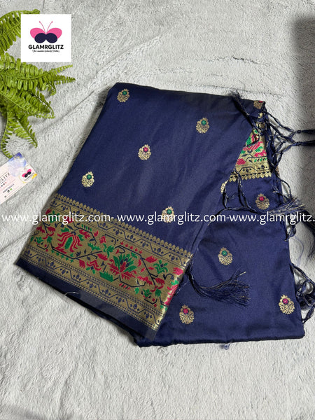 NAVY BLUE PURE PAITHANI SILK SAREE