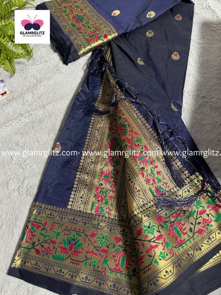 NAVY BLUE PURE PAITHANI SILK SAREE