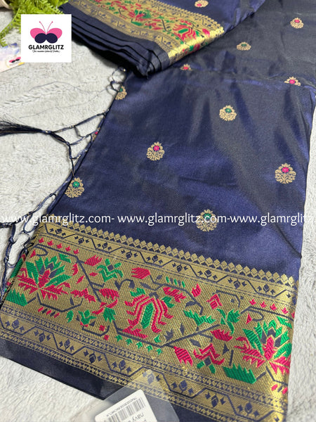 NAVY BLUE PURE PAITHANI SILK SAREE