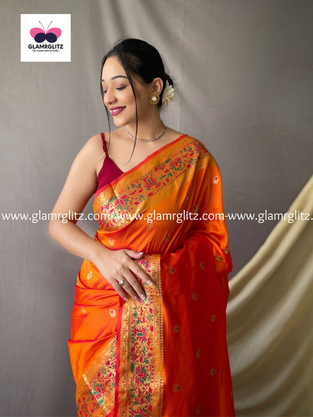 ORANGE PURE PAITHANI SILK SAREE